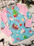 Girls Christmas Themed Unicorn Print Raglan Long Sleeve Top with Elbow Patches - Blue / XS-2T - Girls Christmas Top