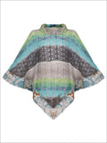 Girl Knit Turtle Neck Crochet Tasseled Poncho Top - Blue / 2T/3T - Girls Poncho