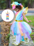 Girls Magical Golden Rainbow Unicorn Costume Dress with Headband