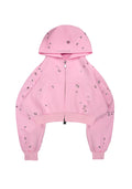 GLITCH EYELET CROP ZIP HOODIE BABY PINK