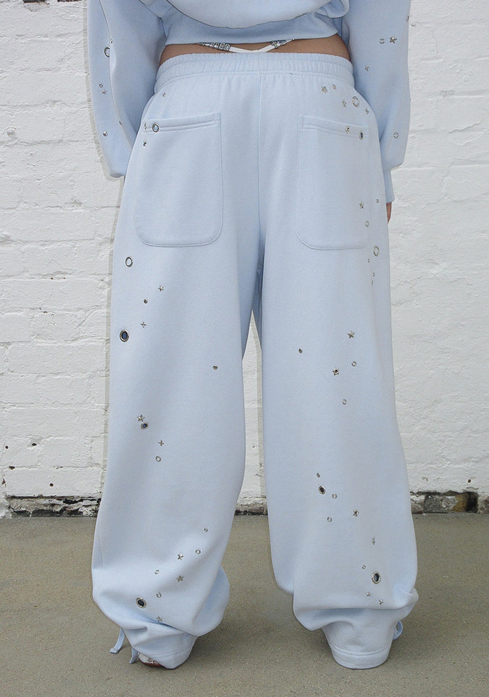 GLITCH EYELET OVERSIZED SWEATPANTS BABY BLUE