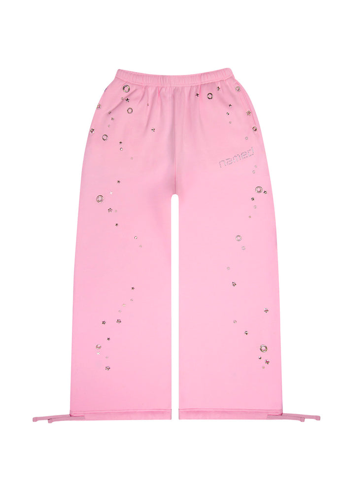 GLITCH EYELET OVERSIZED SWEATPANTS BABY PINK