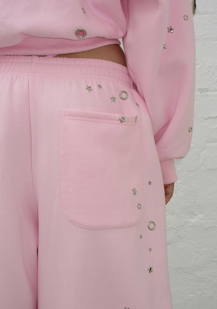 GLITCH EYELET OVERSIZED SWEATPANTS BABY PINK