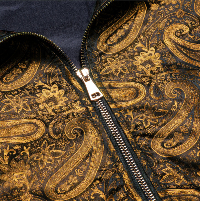 Golden Black Paisley Men's Lightweight Zip Jacket Casual-JK-2008 - SimonVon Shop