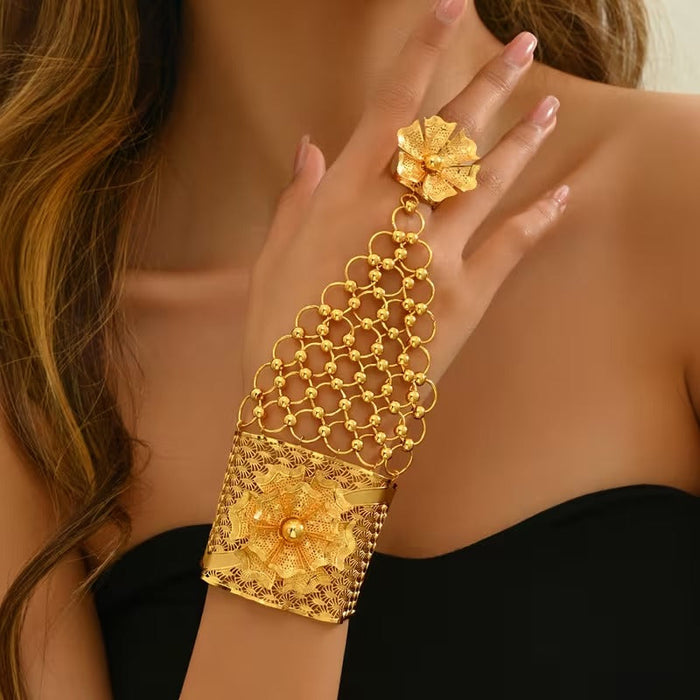 Golden-Tone Floral Hollow-Out Fingerless Bracelet