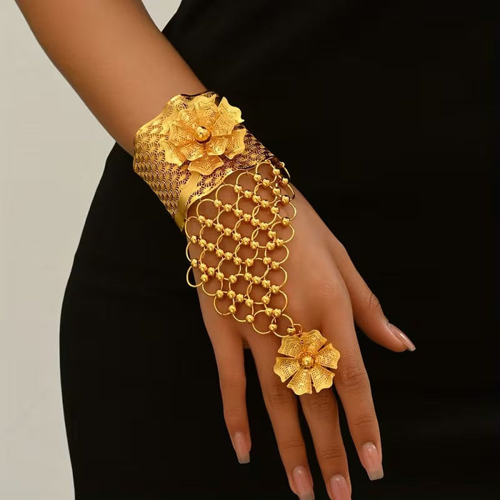 Golden-Tone Floral Hollow-Out Fingerless Bracelet