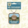 Forager Provisions LTD Smokey Bear hanging air freshener with Evergreen and Cypress scent and forest illustration.