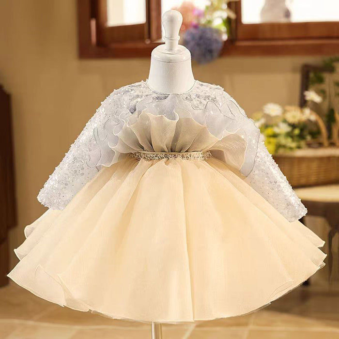Gray Flower Girl Dress Beading for Princess Kids 1st Birthday Party J479