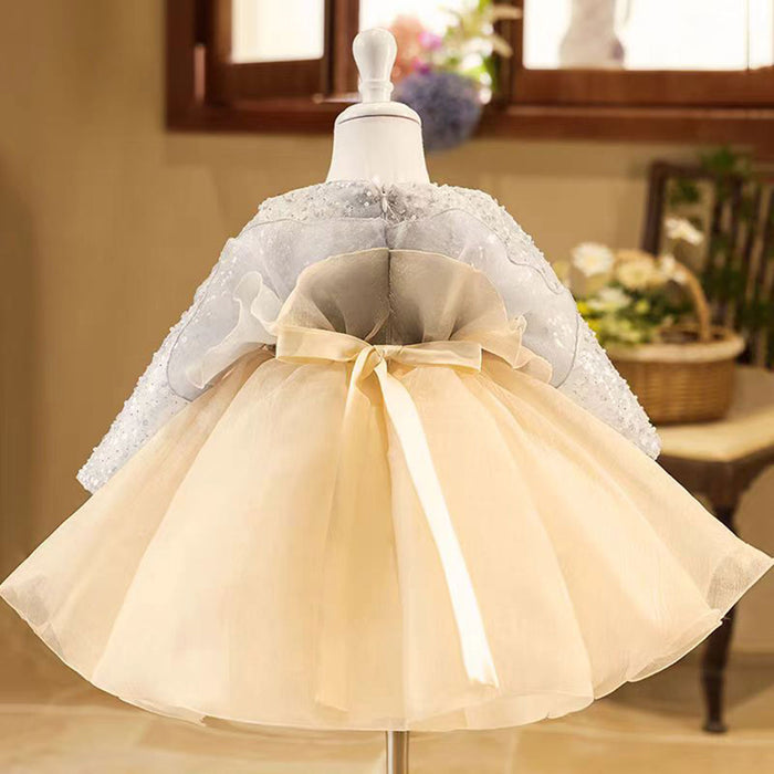 Gray Flower Girl Dress Beading for Princess Kids 1st Birthday Party J479