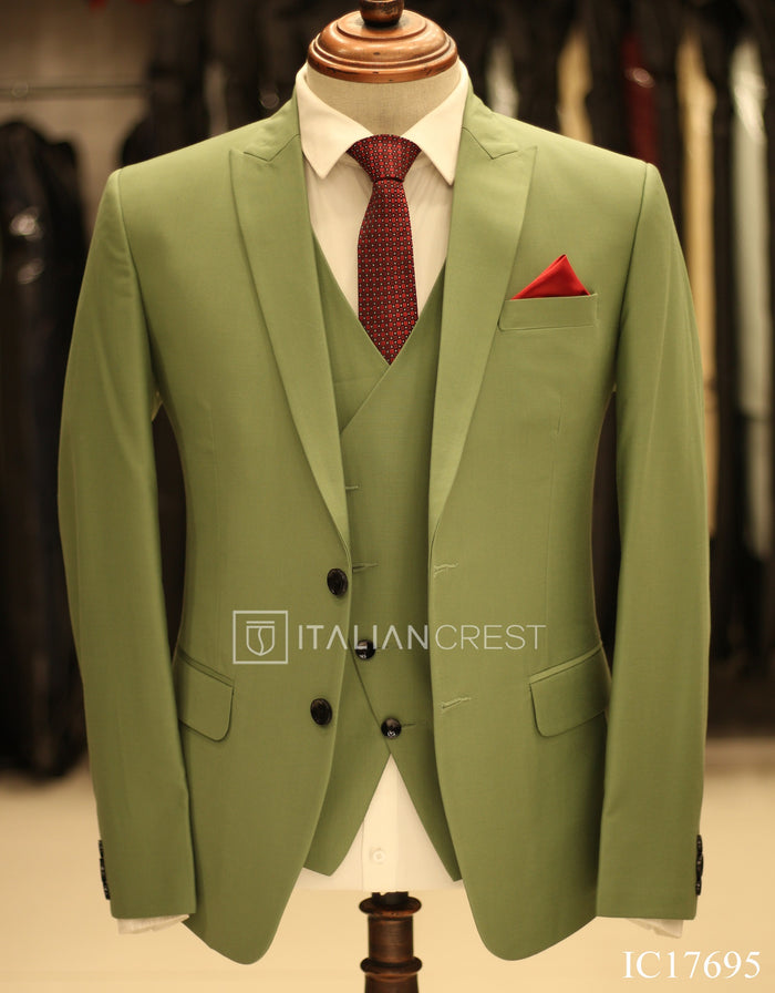Green 3-Piece Peak Lapel Suit