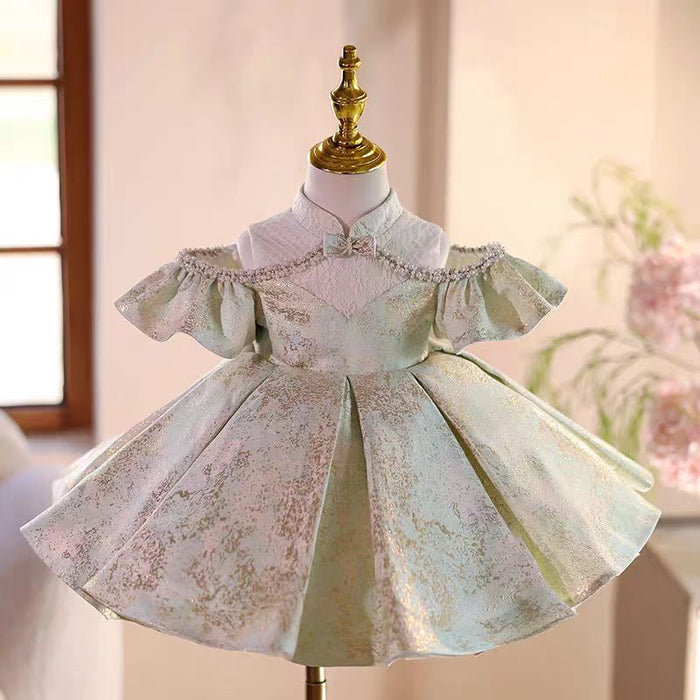 Green Girl Chinese Style Dress for Kids Birthday Party Gown J486