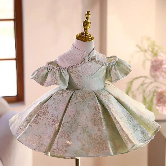 Green Girl Chinese Style Dress for Kids Birthday Party Gown J486