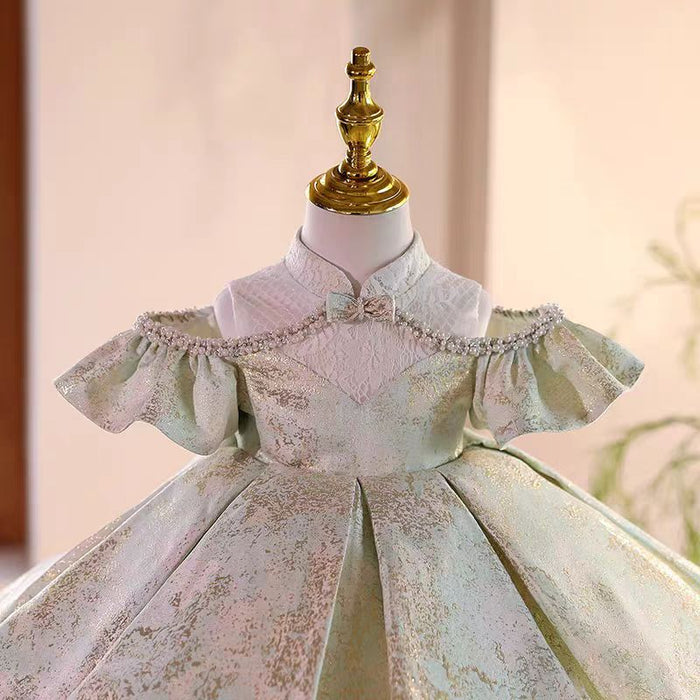 Green Girl Chinese Style Dress for Kids Birthday Party Gown J486