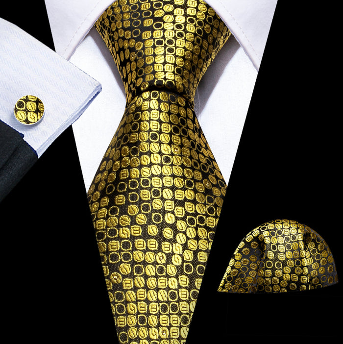 GREEN GOLDEN DOTS MEN'S TIE POCKET SQUARE CUFFLINKS SET- N-6147 - SimonVon Shop