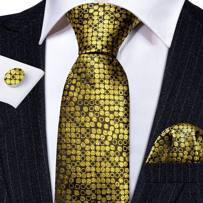 GREEN GOLDEN DOTS MEN'S TIE POCKET SQUARE CUFFLINKS SET- N-6147 - SimonVon Shop