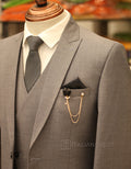 Grey 3-Piece Peak Lapel Suit