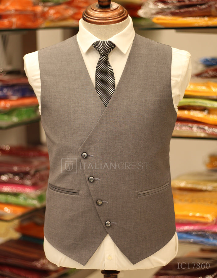 Grey 3-Piece Peak Lapel Suit