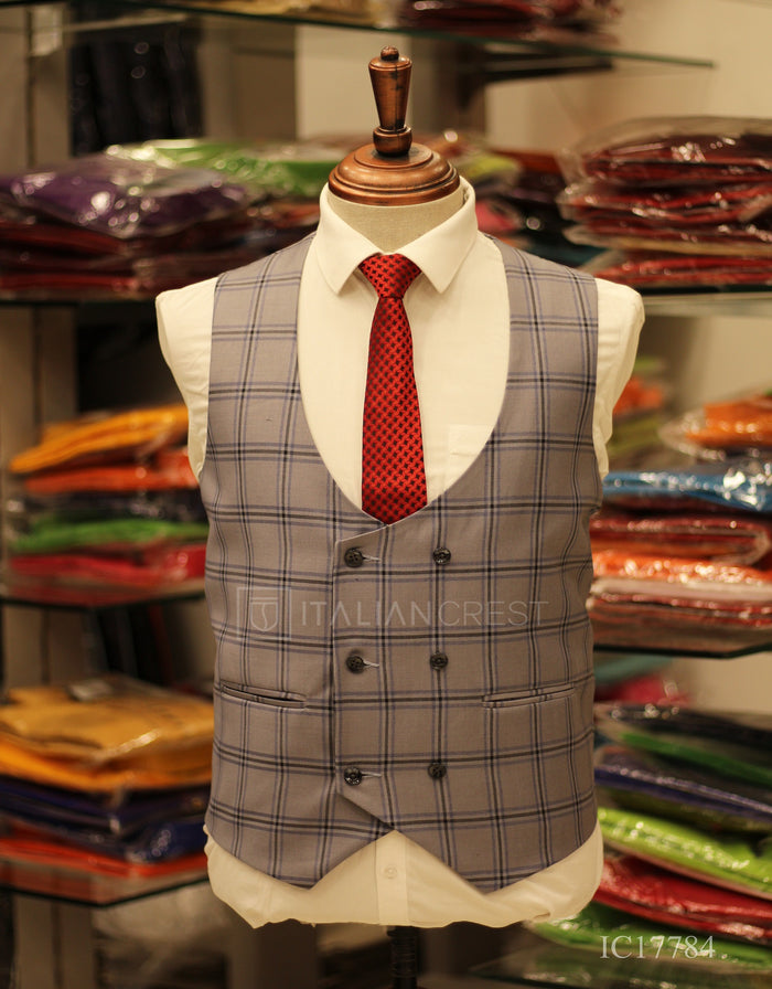 Grey Checks 3-Piece Peak Lapel Suit