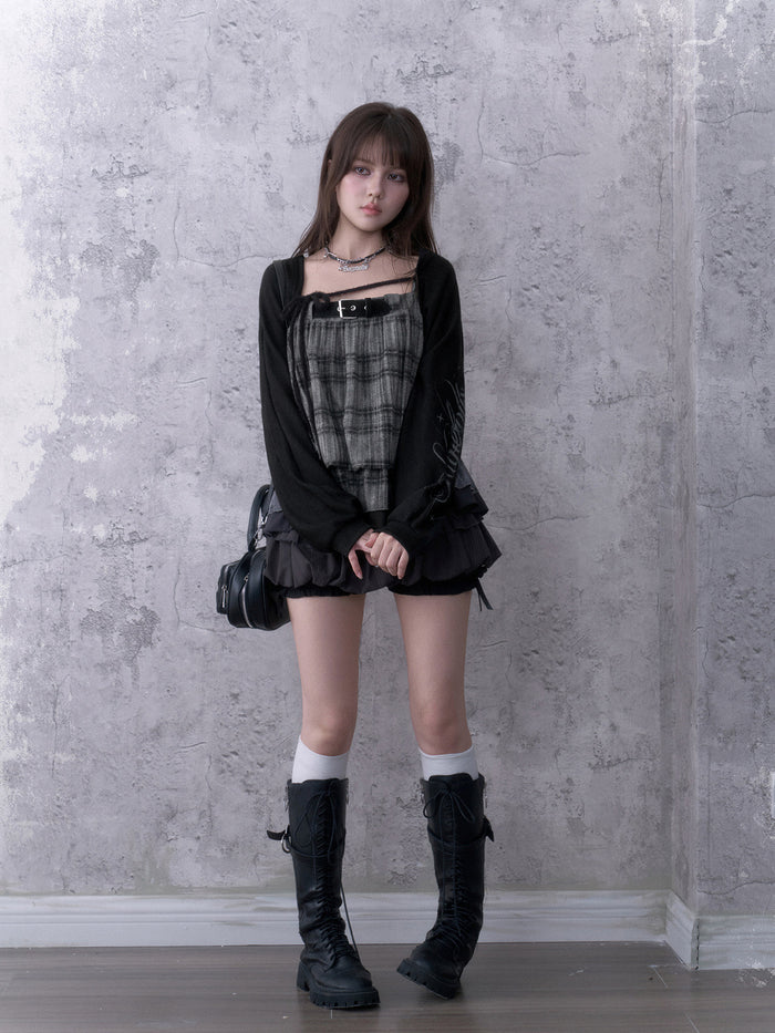 Grunge Graphic Sleeve Knit Shrug