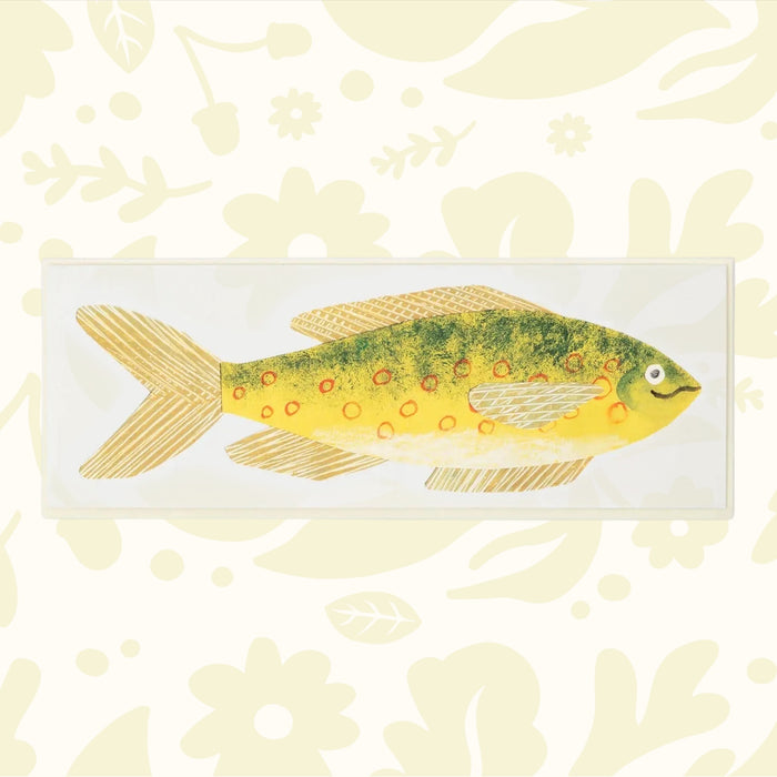 Hadley Cheery Fish Greeting Card by Hadley Paper Goods features a vibrant yellow-green fish on eco-friendly recycled card stock.