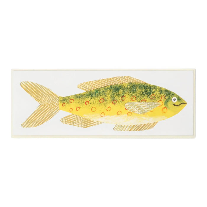 Forager Provisions LTD Hadley Paper Goods greeting card featuring a yellow and green hand-drawn collage fish design