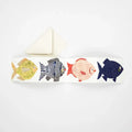 Hadley Fish Concertina Greeting Card shows 4 colorful fish, includes eco-friendly recycled citrus paper envelope, perfect gift.