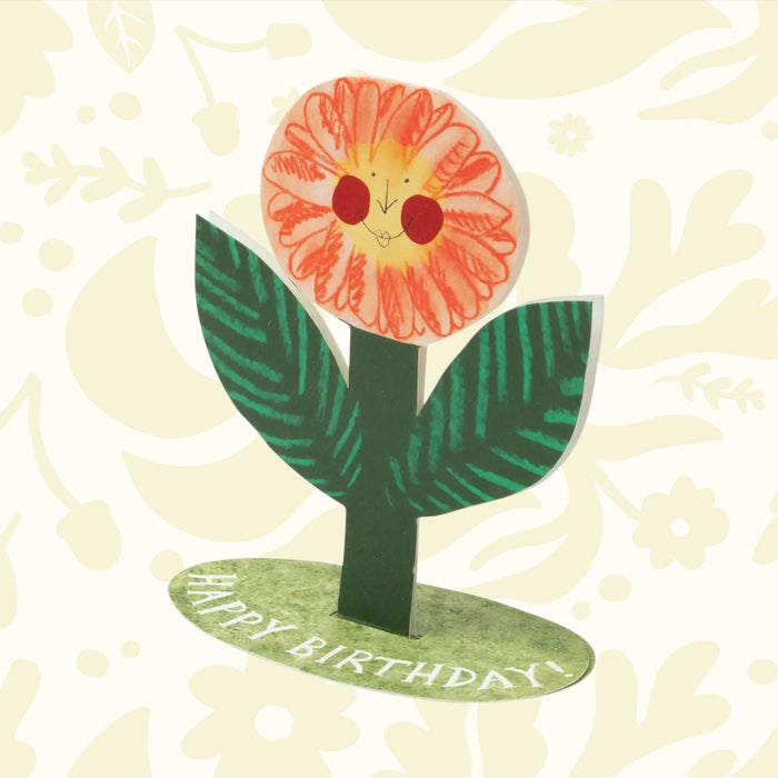 Eco-friendly Hadley Happy Birthday Flower Stand Up Card with colorful blooms on a green base—perfect for unique birthday wishes.