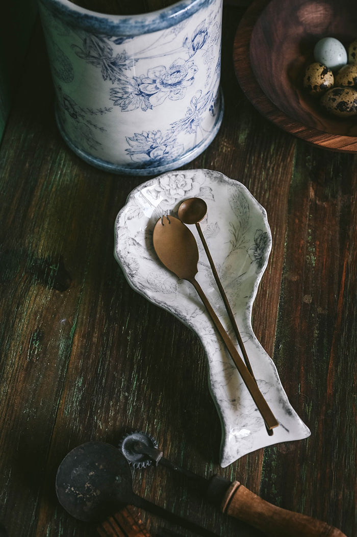 Hand-Painted Ceramic Spoon Rest - Grey Garden