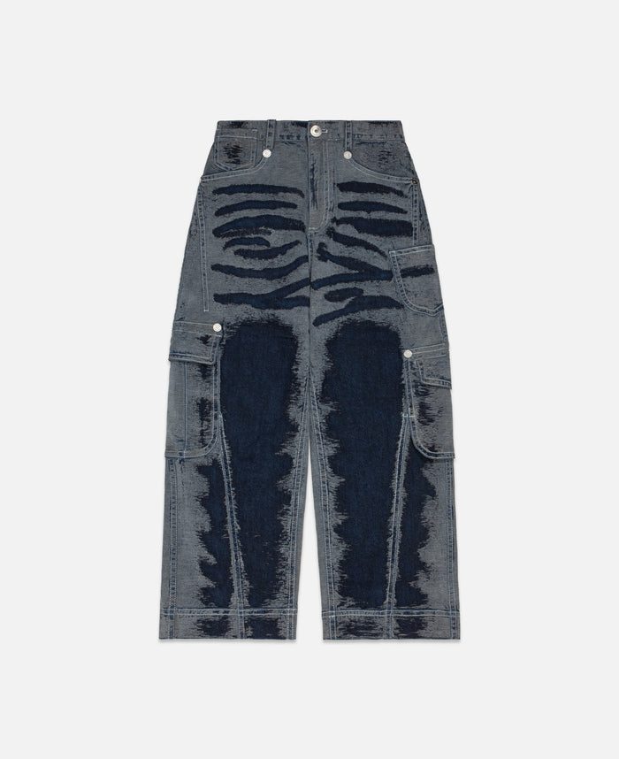 Hand Scratched Whisker Washed Denim Pants (Blue)