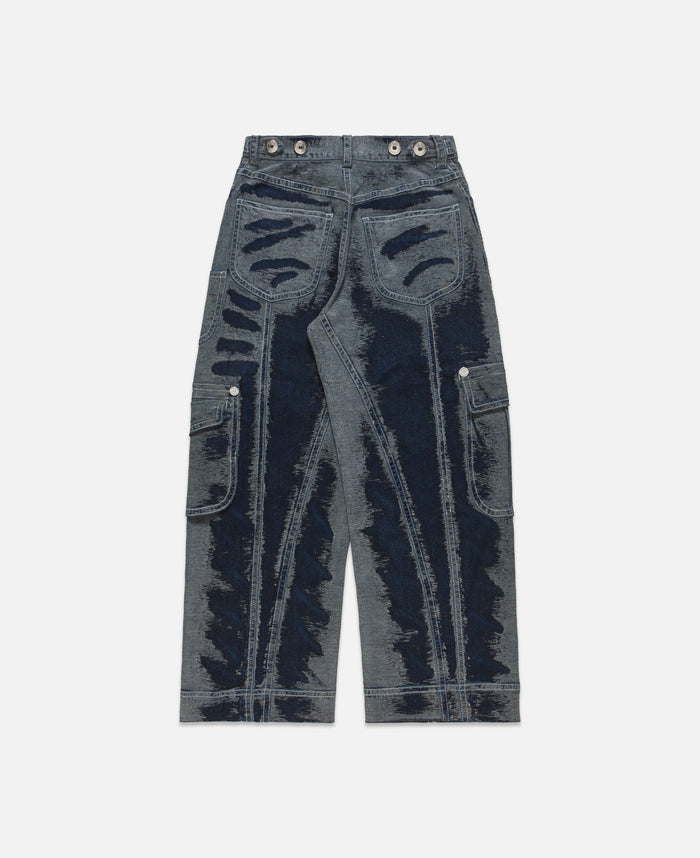 Hand Scratched Whisker Washed Denim Pants (Blue)