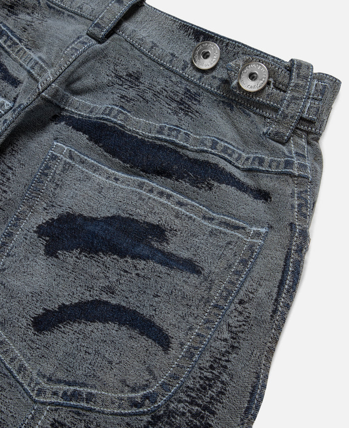 Hand Scratched Whisker Washed Denim Pants (Blue)