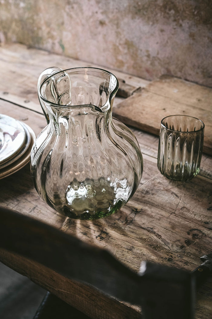 Handblown Round Fluted Glass Pitcher