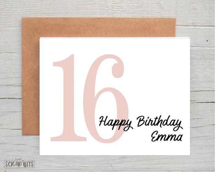 Happy 16th Birthday Card, Bold Number - Scrap Bits