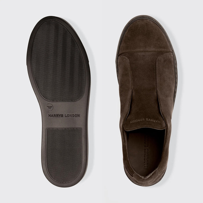 Harrys London - Aaron Velvet Suede Trainers in Dark Brown - Nigel Clare