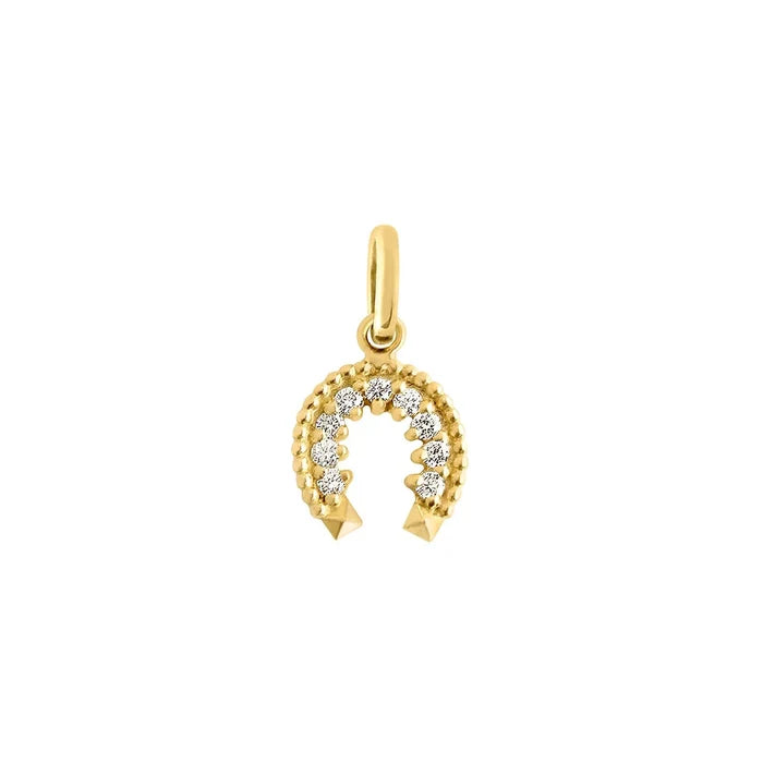 Horse Shoe 9 Diamond Pendant - 18K Yellow Gold
