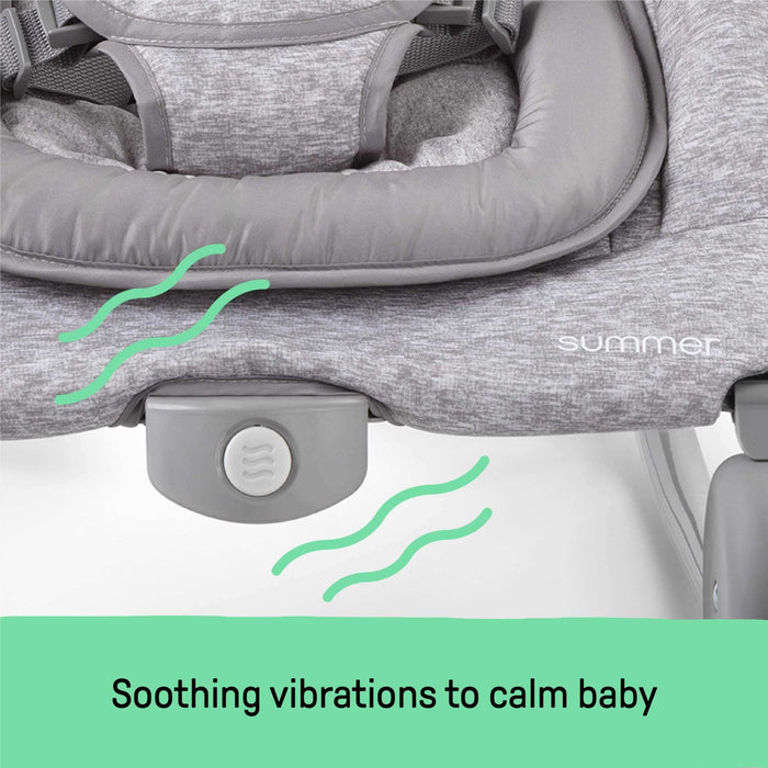 Summer 2-in-1 Bouncer & Rocker Duo in light gray tweed with removable toy bar and vibration feature