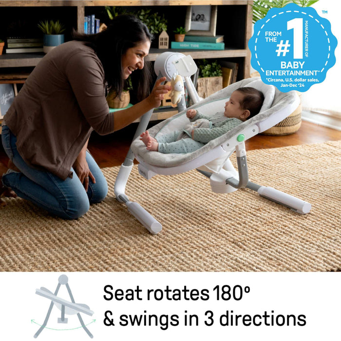 Ingenuity AnyWay Sway multi-direction portable baby swing with fox toy bar and USB power cord