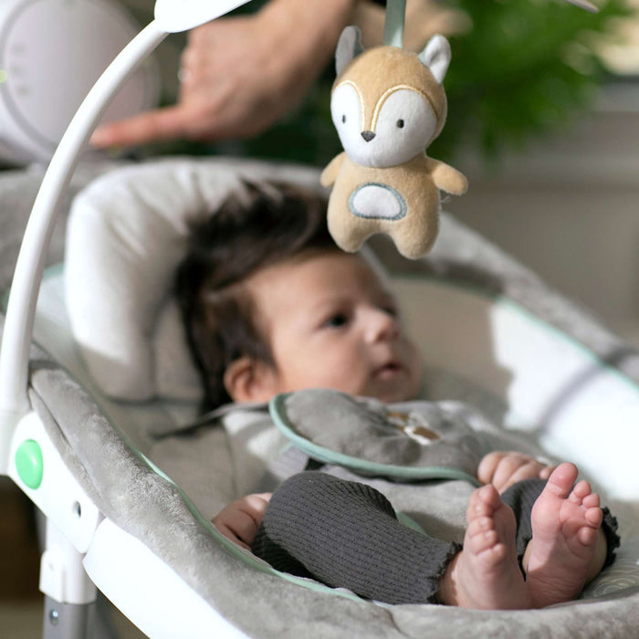 Ingenuity AnyWay Sway multi-directional portable baby swing with fox plush toy and USB cord