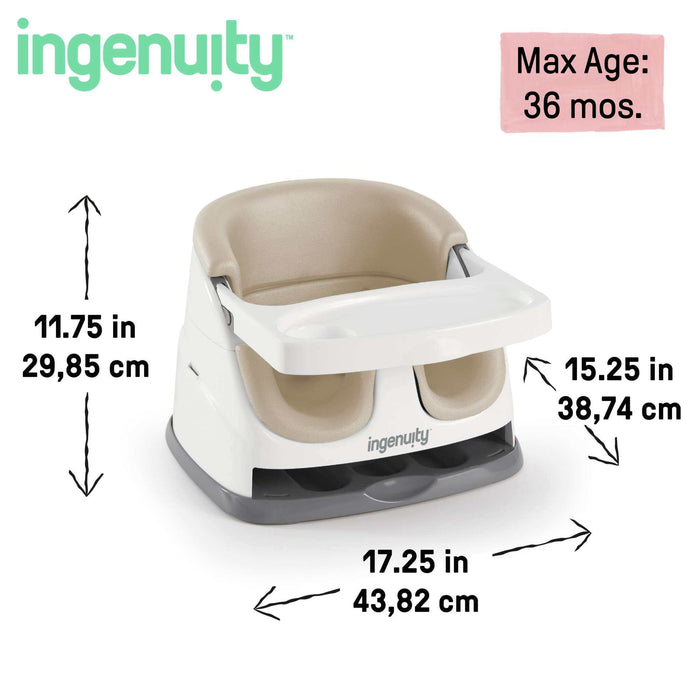 Ingenuity Baby Base 2-in-1 Cashmere booster seat attached to dining chair with removable tray