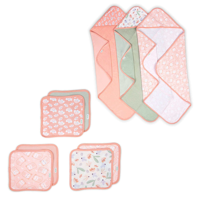 Ingenuity Clean & Cuddly 3-Pack Hooded Bath Towels - Edi & Clean & Cuddly 6-Pack Terry Washcloth Set - Edi