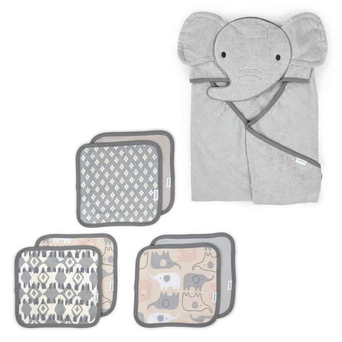 Ingenuity Clean & Cuddly Hooded Character Towel - Grazer & Clean & Cuddly 6-Pack Terry Washcloth Set - Grazer & Clean
