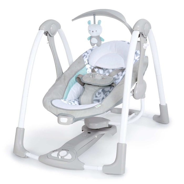 ConvertMe Swing-2-Seat portable baby swing and seat with foldable design and plush bear toy