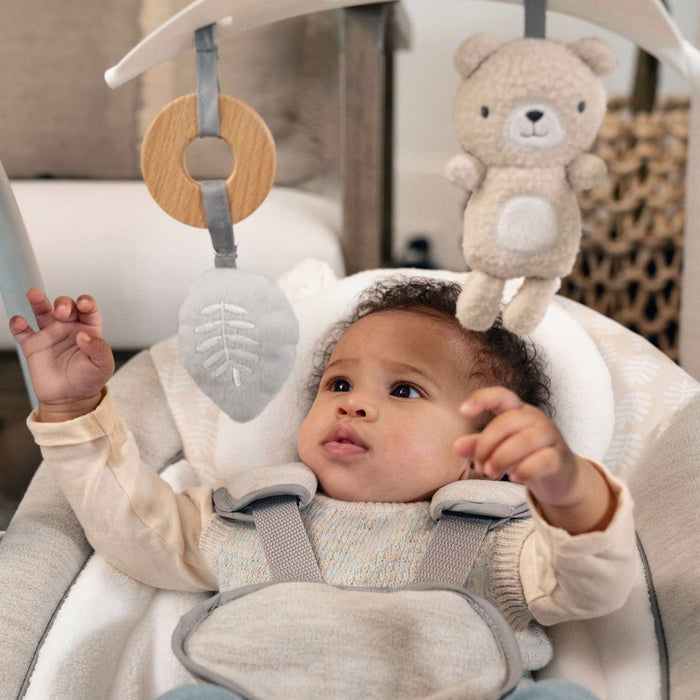 Ingenuity ConvertMe Swing-2-Seat baby swing and seat in Wynn color with plush seat, pivoting toy bar, and EasyLock system for newborn comfort