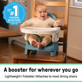 Teal Ingenuity Deluxe Comfort folding baby booster seat with adjustable height and removable tray