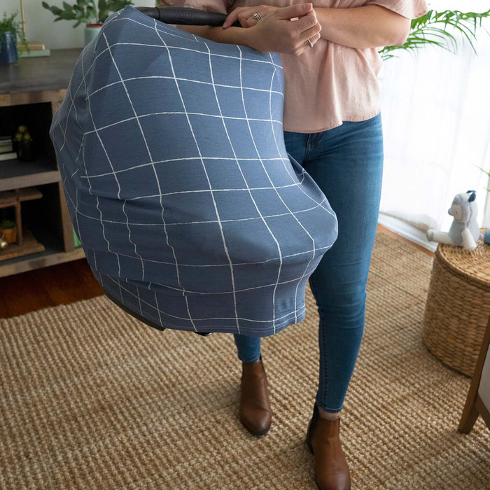 Ingenuity Good to Go 4-in-1 Multi-Use Cover in neutral color shown as nursing cover and infinity scarf