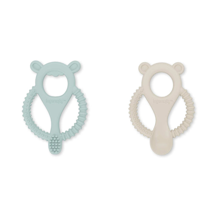 Ingenuity Gum Buddies BPA-free silicone baby teether toy set with lamb and bear shapes, two-pack