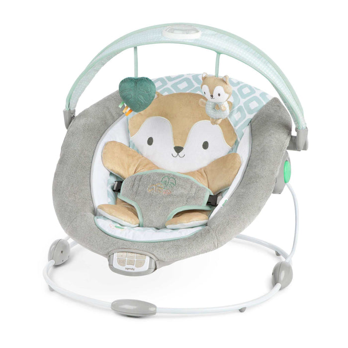 Ingenuity InLighten baby bouncer seat with light-up toy bar and plush fox bolster