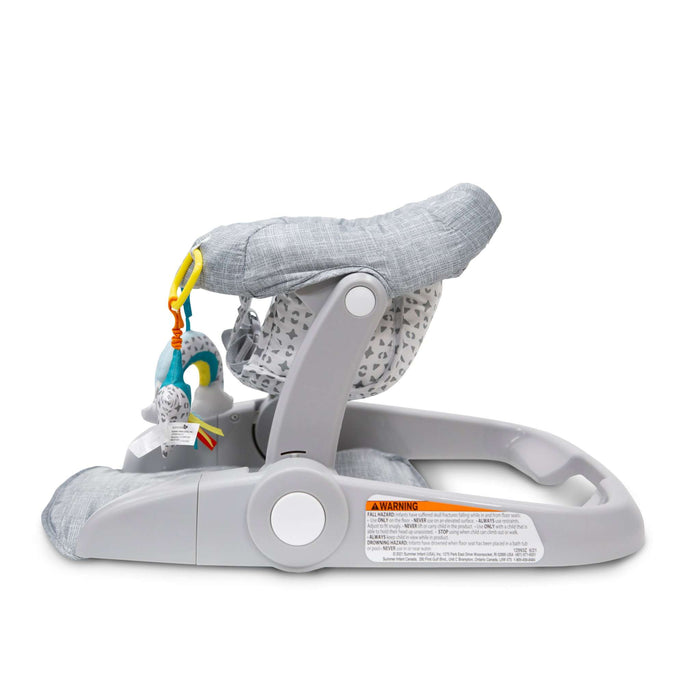 Learn-to-Sit 2-Position Seat in Heather Gray with removable fabric and toys for baby support and comfort