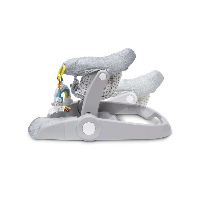 Summer Learn-to-Sit 2-Position Seat in Heather Gray with cushioned fabric and two plush toys for babies 4-12 months