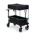 Ingenuity Pop 'N Ride stroller wagon with adjustable handles, removable canopy, and cushioned seats for two children
